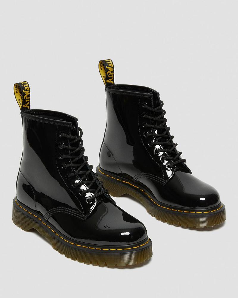 Black Men's Dr Martens 1460 Bex Patent Leather Lace Up Boots | CA 502TCE